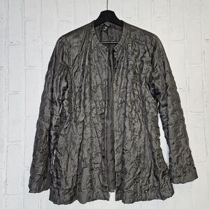 Eileen Fisher Silk Crinkle Open Front Jacket